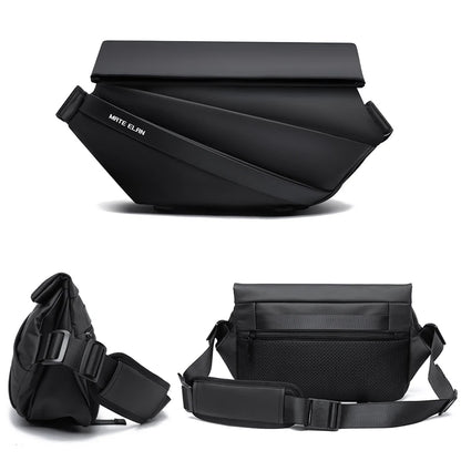 Premium Crossbody Bag with Magnetic Buckle, Fashion Waterproof Sling Bag, Black Shoulder Bag for Men Travel Sport