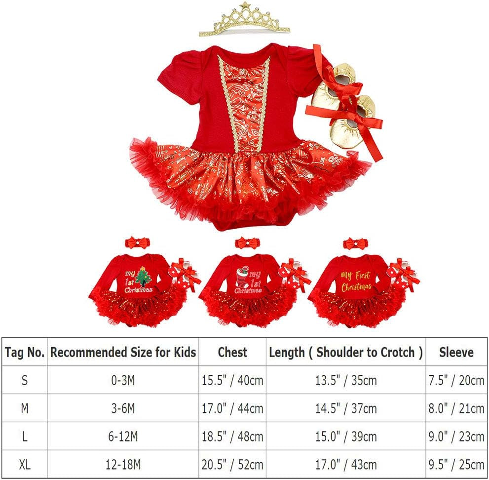 Baby Girls My First 1St Christmas Outfit Romper Tutu Dress + Headband + Shoes Xmas Costume Infant Toddler Eve Clothes