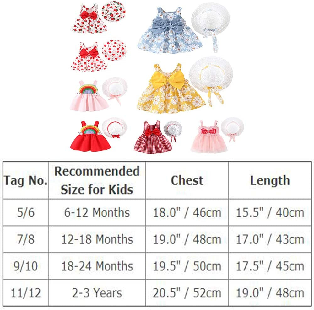 Toddler Baby Girls Hawaiian Holiday Dress + Straw Hat Rainbow Backless Tutu Sundress Birthday Party Princess Clothes