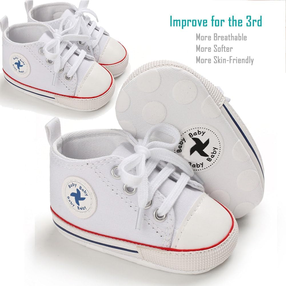 Newborn Baby Girls Boys Canvas Shoes Infant Soft Sole Slip on First Walkers Sneaker Toddler Flat Lazy Loafers High Top Crib Denim Unisex Moccasins Shoe