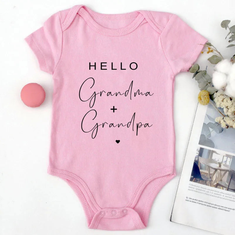 Pregnancy Announcement to Be Grandparents Hello Grandma & Grandpa Baby Bodysuits Infant Baby Boy Girls Clothes Baby Shower Gift