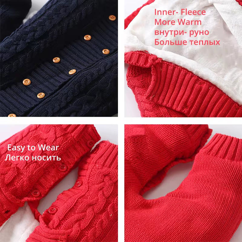 Thick Warm Infant Baby Rompers Winter Clothes Newborn Baby Boy Girl Knitted Sweater Jumpsuit Hooded Kid Toddler Outerwear